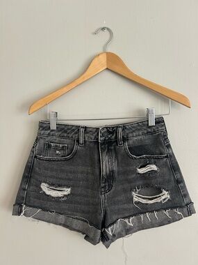 PacSun Black Washed Distressed Denim Shorts